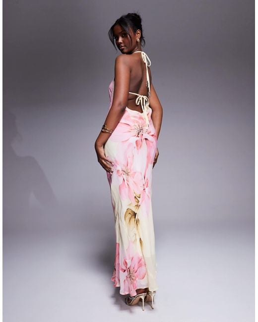 River Island Pink Floral Halterneck Maxi Dress With Embellished Detail