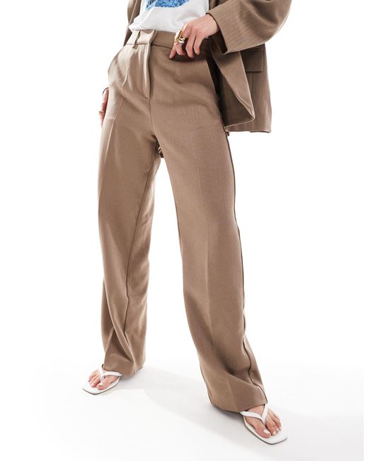 Vero Moda Brown Tailored Herringbone Wide Leg Co-ord Trousers