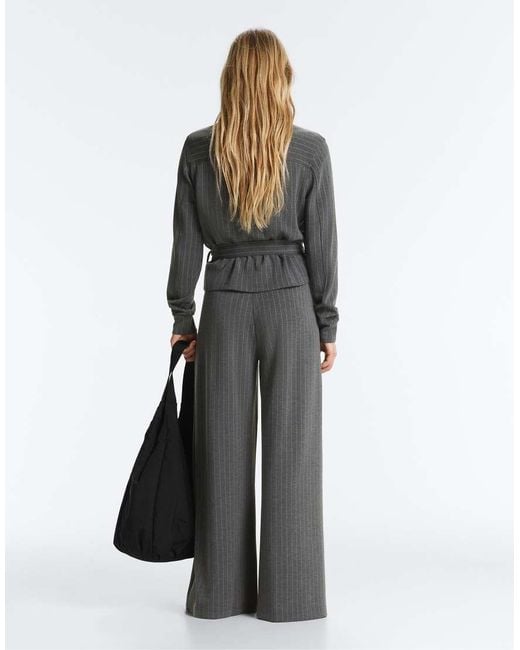 Oysho Gray Wide-leg Trousers With Soft-touch Modal Side Pleat