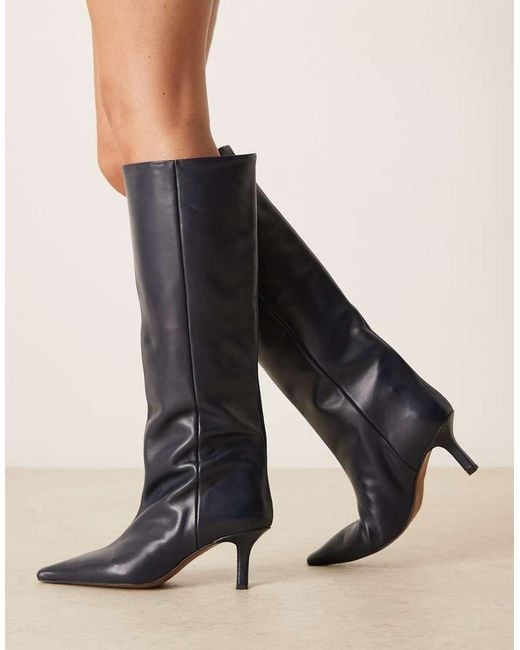 ASOS Black Cleoni Premium Leather Pull On Knee Boots