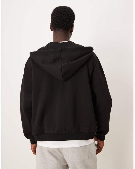 ASOS Black Essentials Boxy Relaxed Zip Through Hoodie for men