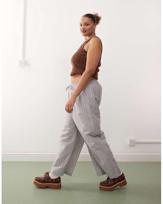 Collusion White Plus Stripe Woven Trouser With Cargo Pockets