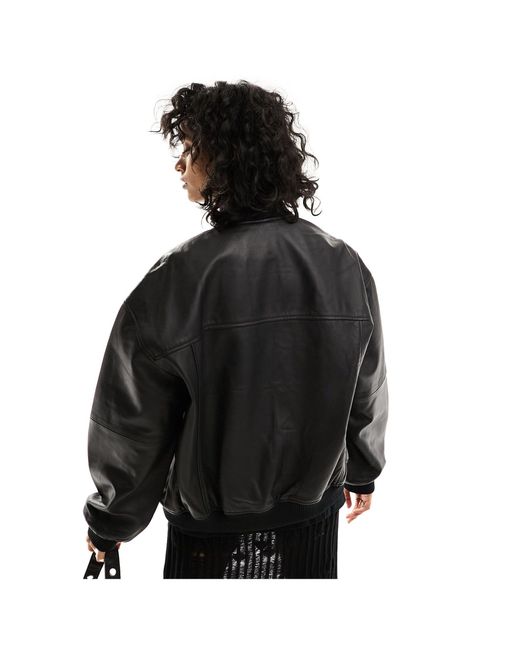 Bolongaro Trevor Black Oversized Leather Bomber Jacket