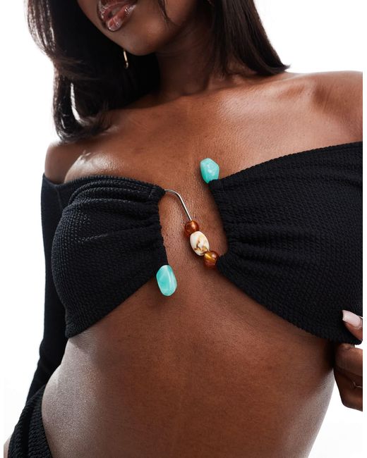 Crop top d'ensemble à encolure bardot et détail métallique ASOS en coloris Black