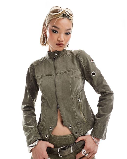 Collusion Green Co-ord Iconic Moto Jacket With Eyelets