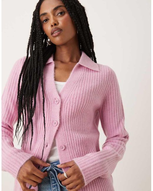 ASOS Aansluitend Gebreid Overhemd Met Lange Pasvorm in het Pink
