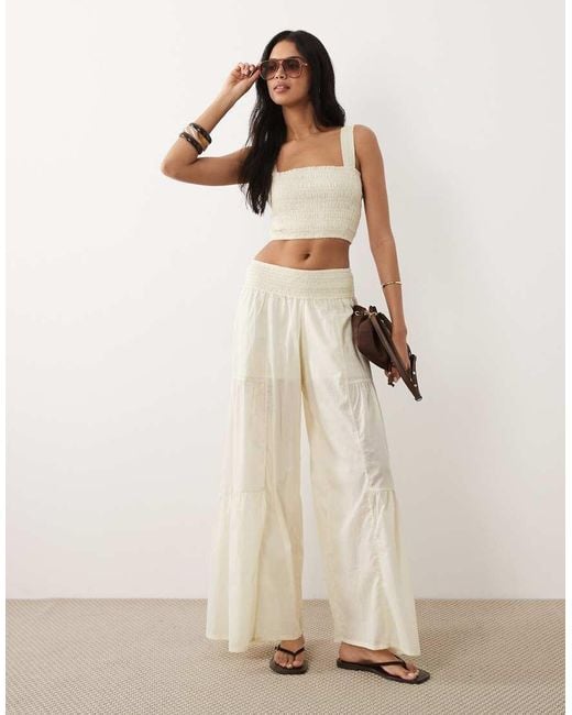 Iisla & Bird Natural Semi-sheer Floaty Wide Leg Trouser