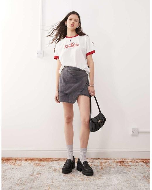 Kickers White Crop Ringer Tee With Red Logo