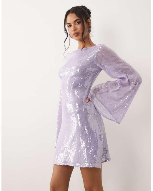 ASOS Purple Sequin Waterfall Sleeve Mini Dress