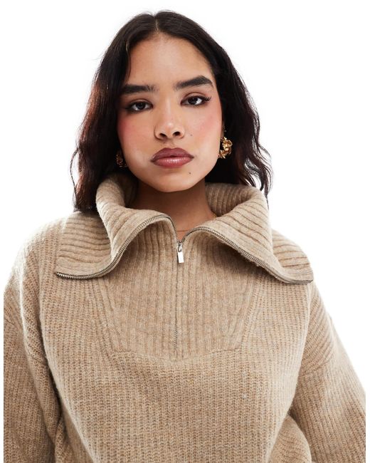Pull en maille à col zippé - camel French Connection en coloris Black