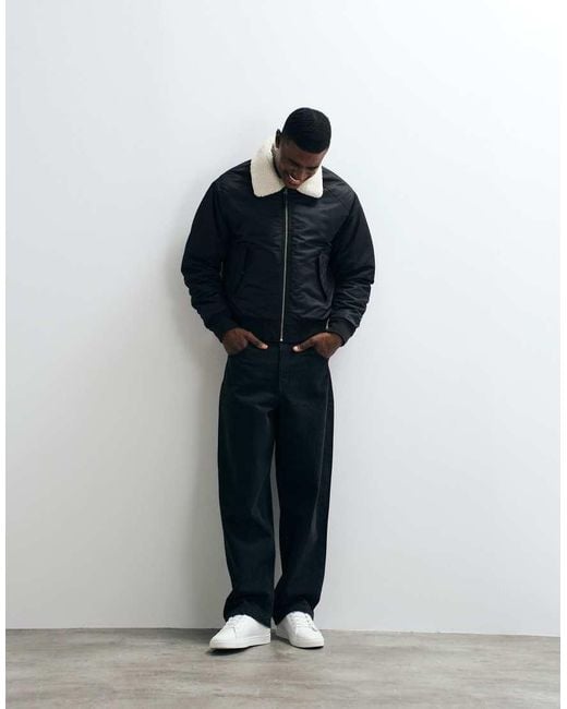 Blend Blue 100% Nylon Bomber Jacket With Contrast Collar for men