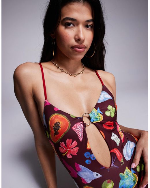 ASOS Multicolor Celeste Ring Detail Swimsuit