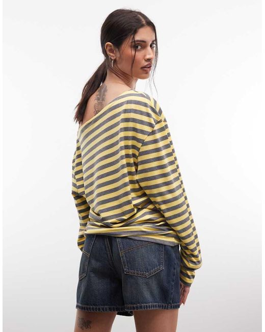 Collusion Multicolor Long Sleeve Off The Shoulder Top