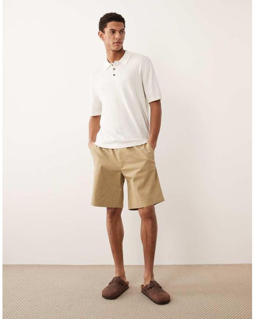 Jack & Jones White Knitted Polo With Square Texture for men