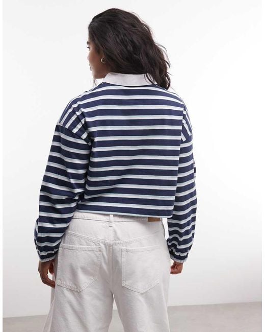 ASOS Blue Weekend Collective Curve Cropped Stripe Polo Top