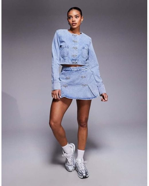 River Island Blue Bow Detail Denim Skort