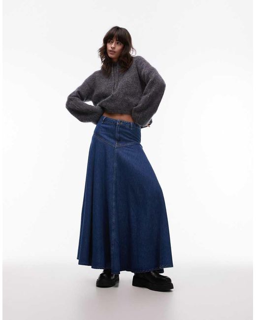 TOPSHOP Blue Denim A-Line Full Skirt