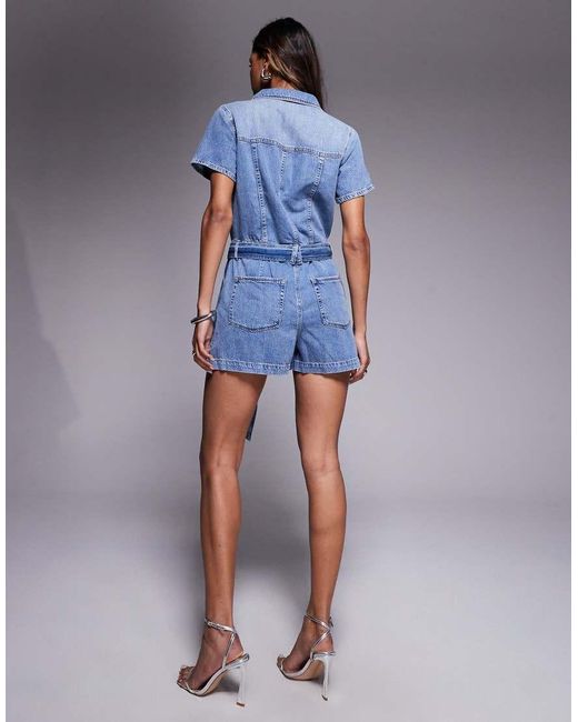 GOOD AMERICAN Blue Fit For Success Lite Linen Denim Romper