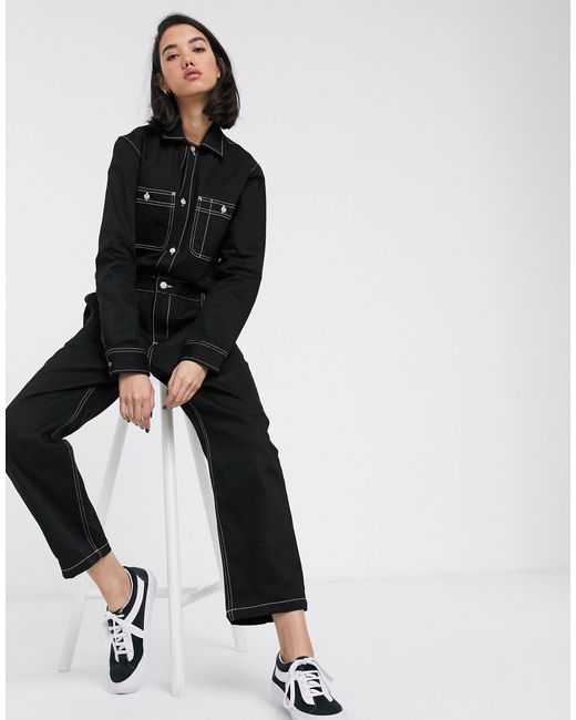 Carhartt WIP Black Relaxed Denim Boilersuit With Contrast Stitching