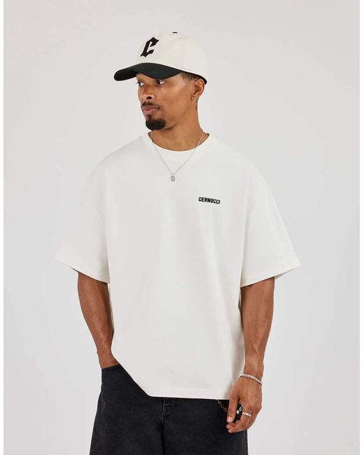 CERNUCCI White Oversized Distressed Graphic T-Shirt for men