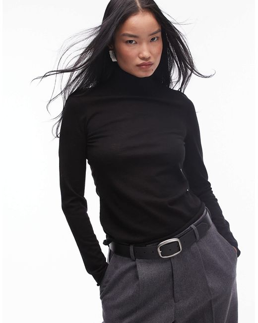 & Other Stories Black Fine Wool Turtle Neck Top With Long Sleeves