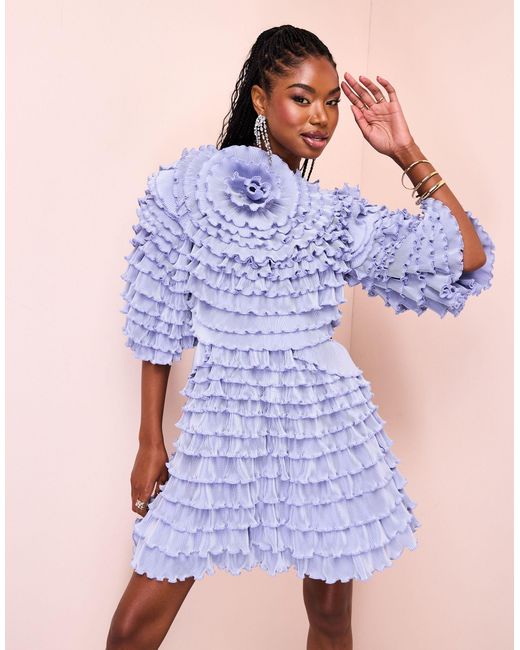 Robe patineuse courte a volants oversize clair ASOS en coloris Bleu Lyst