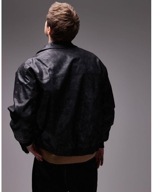 Topman – oversize-bomberjacke aus kunstleder in Gray für Herren