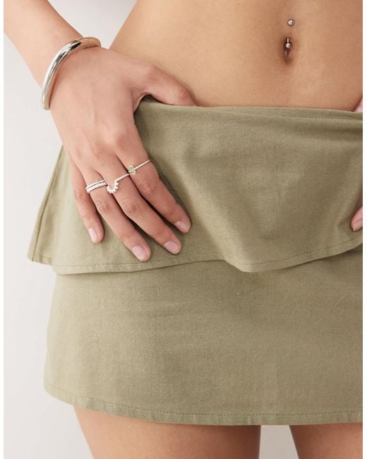 Motel White Kyoko Wrap Detail Linen Mini Skirt Co-ord