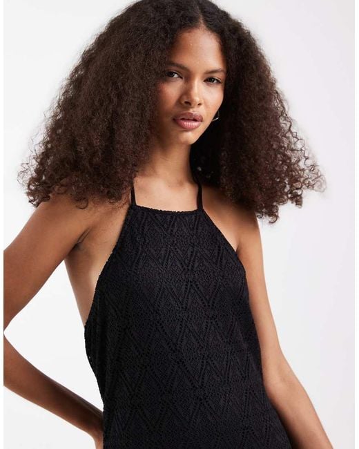 Vero Moda Black Stretch Lace Halter Maxi Dress