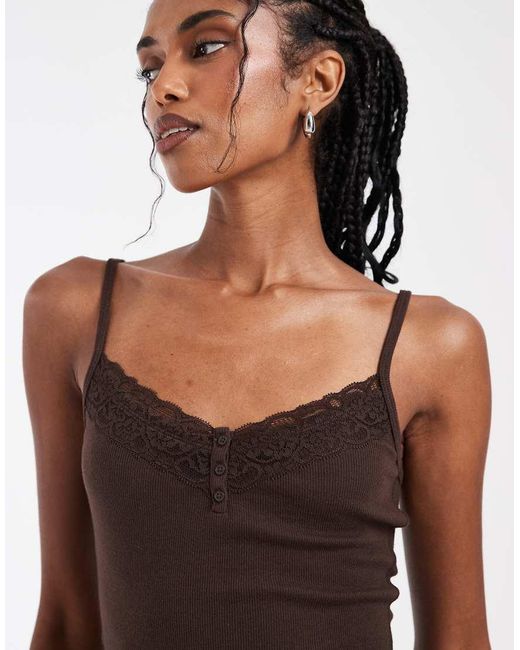 Hollister Brown Lace Trim Henley Cami