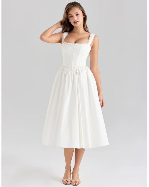House Of Cb White Amara Stretch Cotton Corset Midi Dress