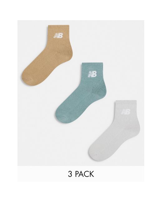 Confezione da 3 paia di calzini sportivi verdi, grigi e marroni con logo di New Balance in Blue da Uomo