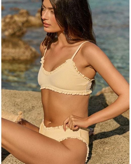 The Frolic Blue Exclusive Ruffle Trim High Leg Bikini Bottoms