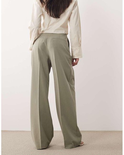 ASOS Natural Tailored Wide Leg Pants With Pleat Detail