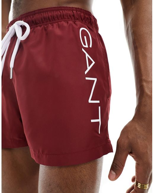 Gant Red Swim Shorts With Text Side Logo for men