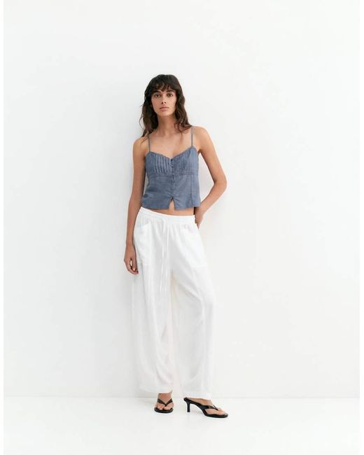 Pull&Bear Blue Lace-Trimmed Camisole Crop Top