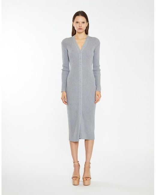 Glamorous Blue Button-Down Knitted Midi-Dress