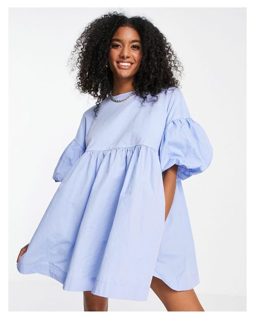 Mango Blue Puff Sleeve Poplin Hybrid Dress