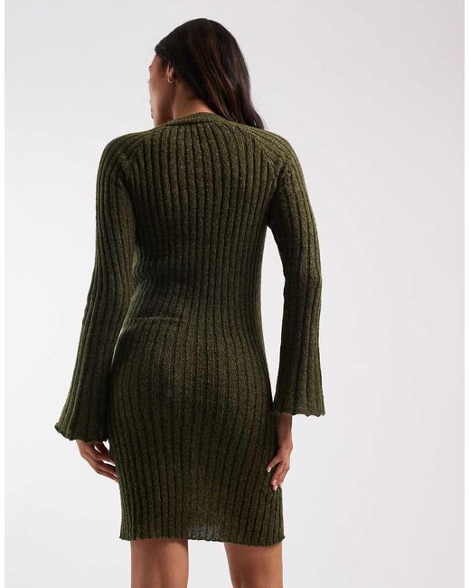 Mama.licious Green Mamalicious Maternity Soft Knitted Rib Bell Sleeve Mini Dress