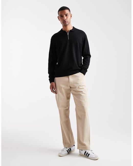 Jack & Jones Black Quarter Zip Knitted Polo for men