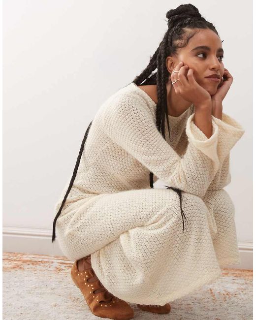 Reclaimed Vintage Natural Flared Sleeve Crochet Festival Maxi Dress
