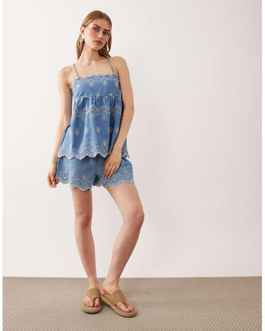 ASOS Blue Denim Embroidered Cami Top