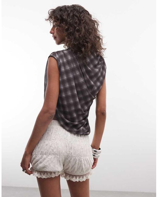 Reclaimed Vintage Gray Festival Bloomer Shorts With Lace Trim And Floral Detail