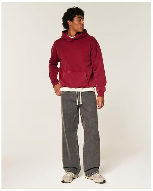 Hollister Red Tall Boxy Washed Icon Hoodie for men