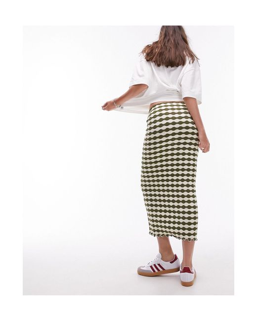 Falda larga recta verde con patrón a rayas TOPSHOP de color White