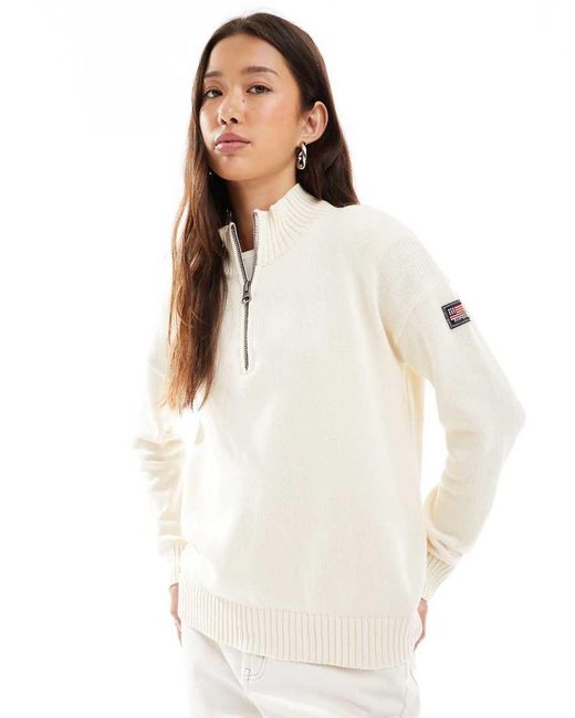 Superdry White Slouchy Knitted Half Zip