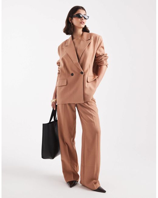 Pantalon d'ensemble habillé large à chevrons - moka Vero Moda en coloris White
