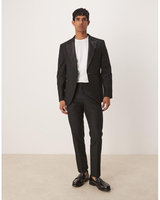 ASOS Black Linen Blend Slim Tuxedo Suit Trousers for men