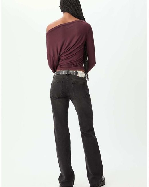Stradivarius Red Asymmetrical Neckline Top