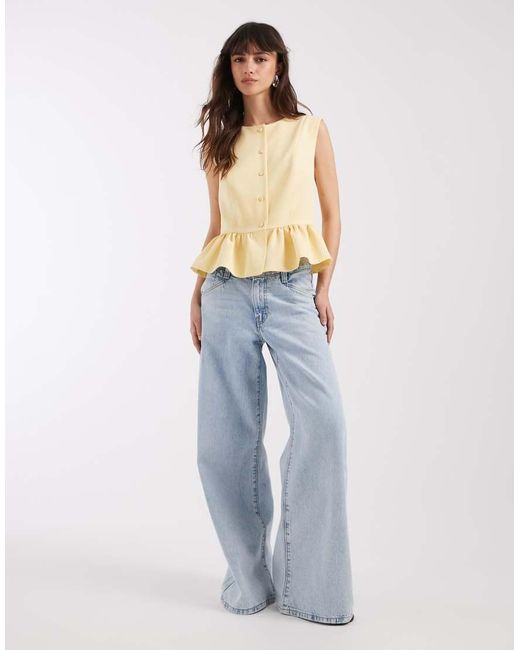 ASOS Yellow Button Down Peplum Tailored Top